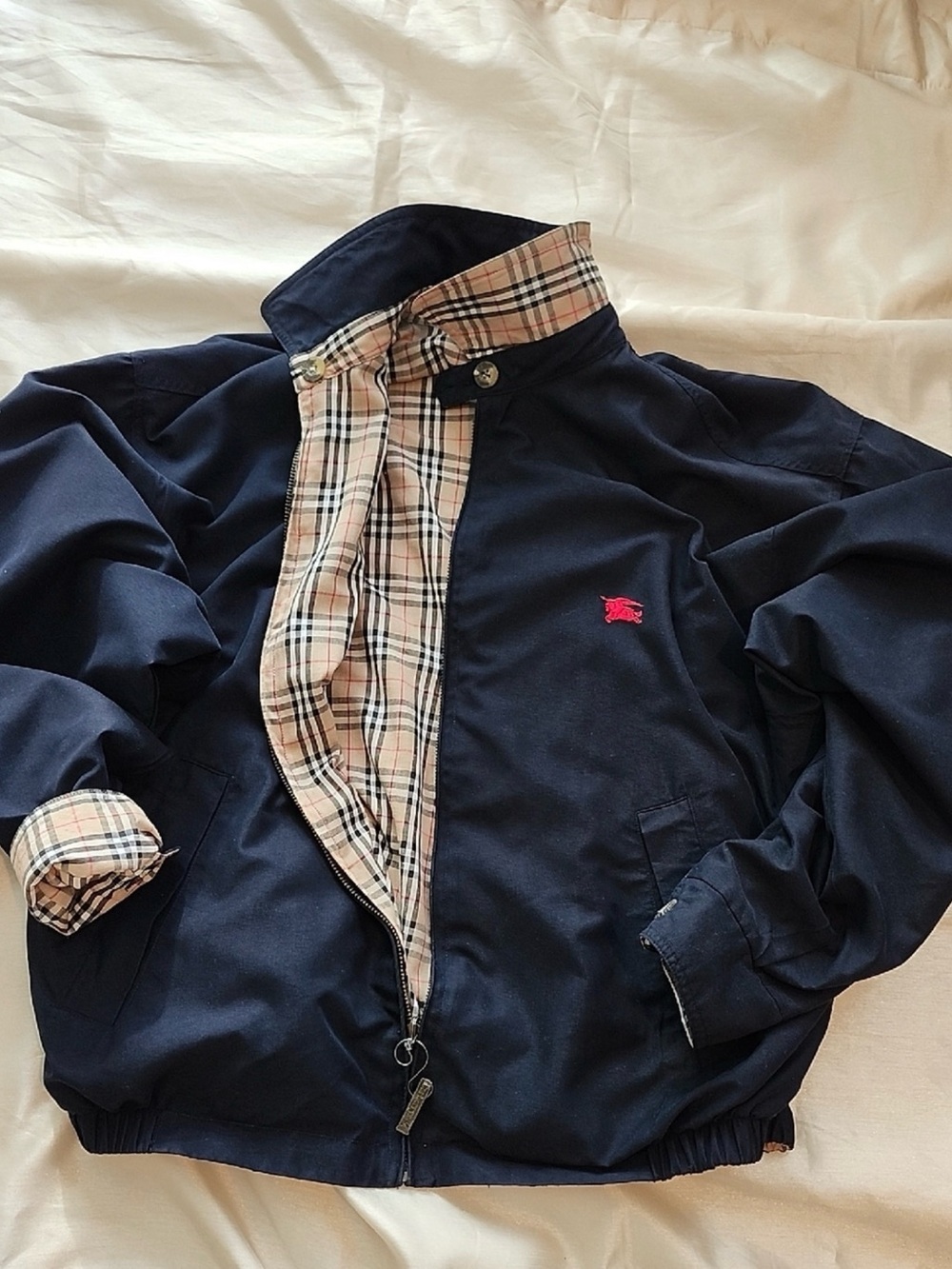 Burberry Beige Plaid Bomber Jacket with Black Trim - Picture 5 of 7